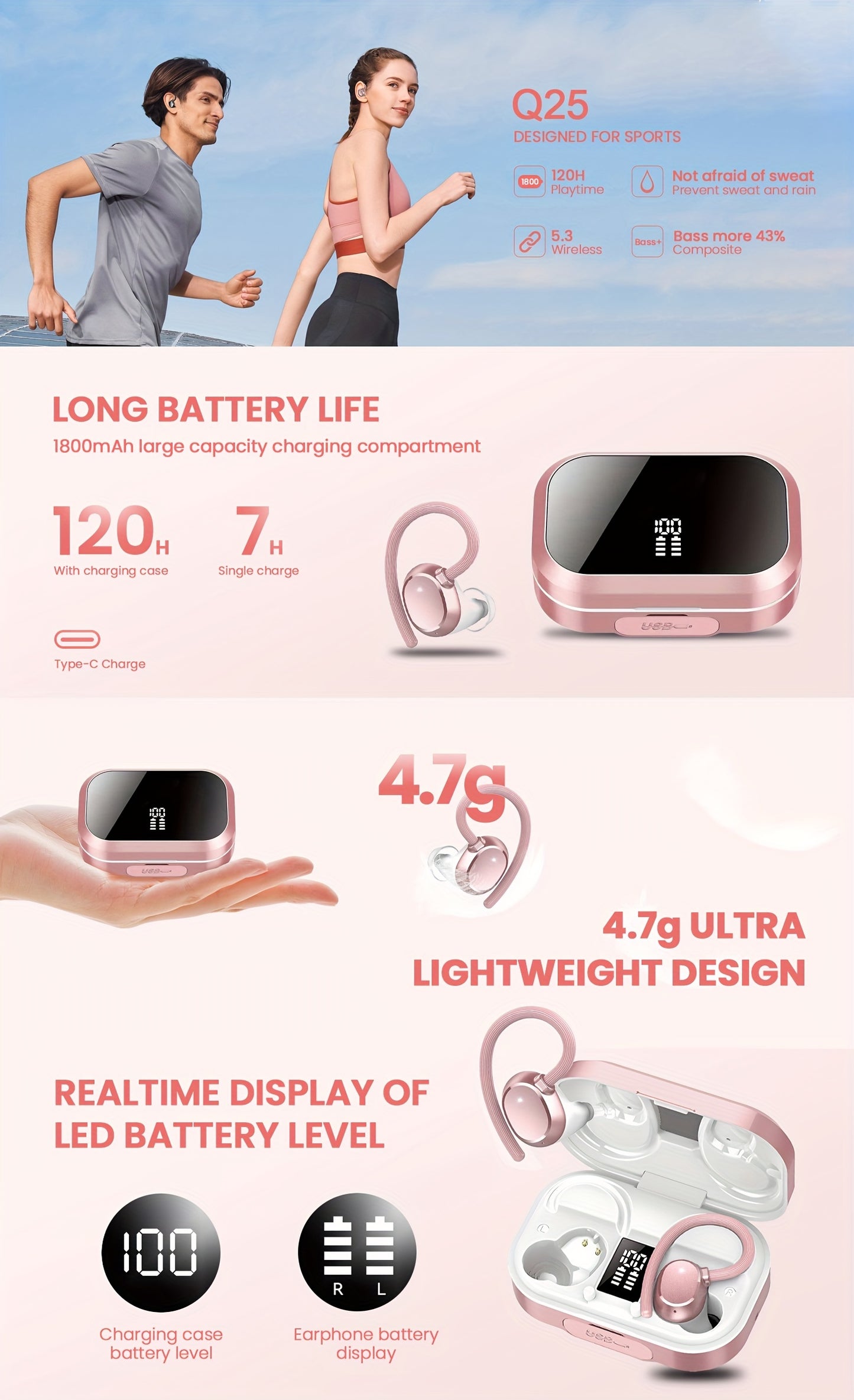 Q25 Ultra Earbuds Auriculares Ultra 120H