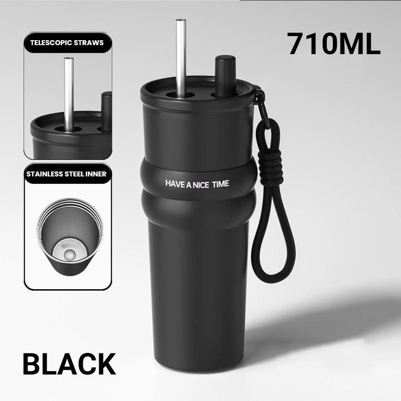 Vacuum Insulated Bottle: Leakproof Thermos with Straw