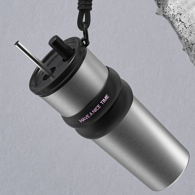 Vacuum Insulated Bottle: Leakproof Thermos with Straw