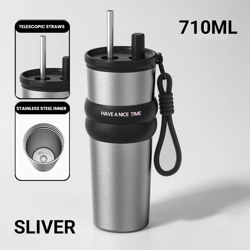 Vacuum Insulated Bottle: Leakproof Thermos with Straw