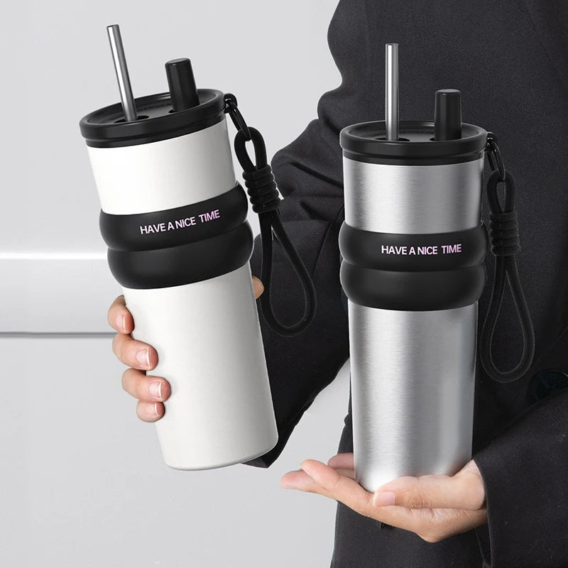 Vacuum Insulated Bottle: Leakproof Thermos with Straw