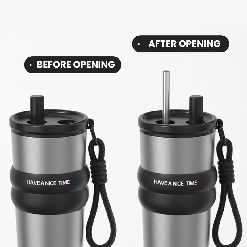 Vacuum Insulated Bottle: Leakproof Thermos with Straw
