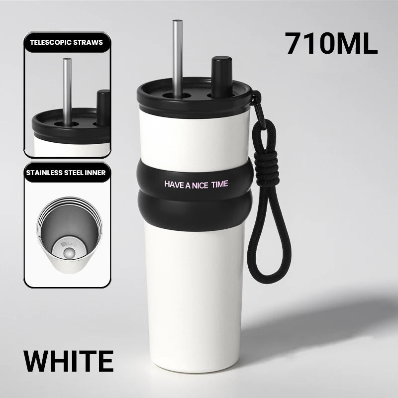Vacuum Insulated Bottle: Leakproof Thermos with Straw