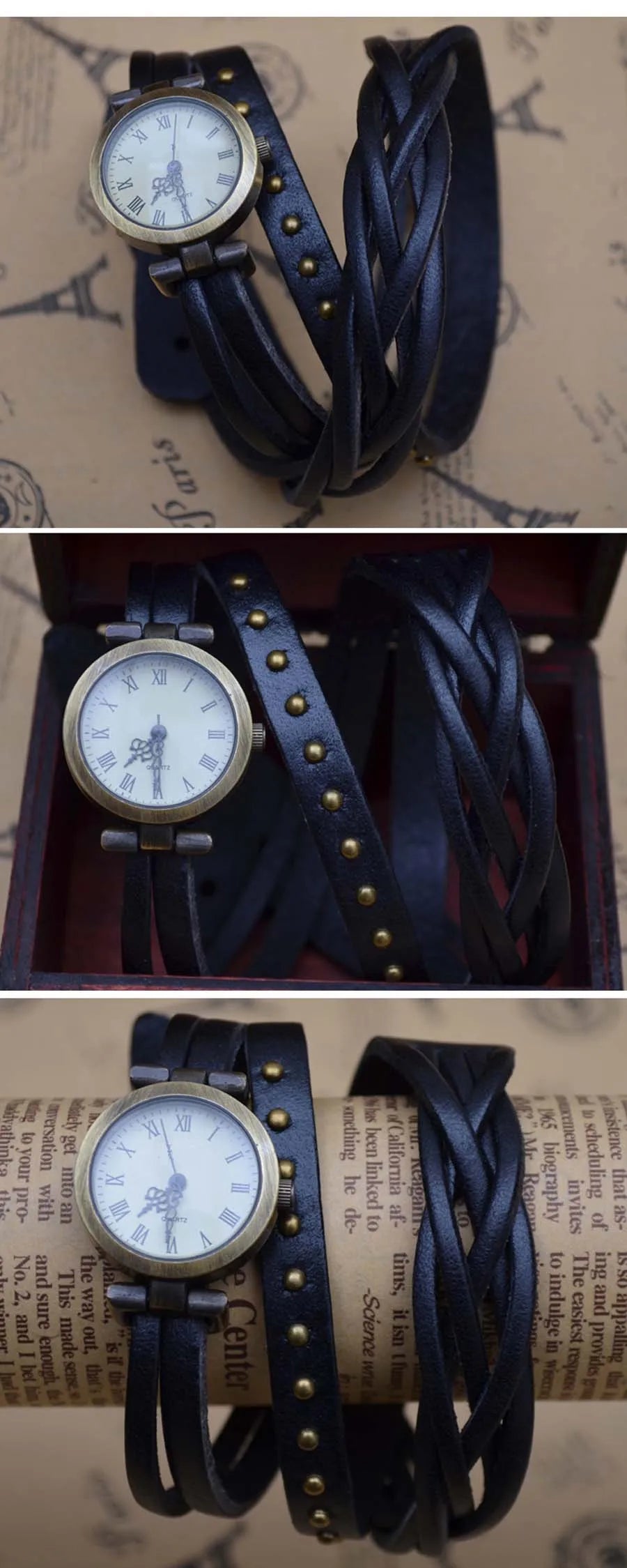 Vintage Roman Numeral Leather Watch, Reloj Cuero Números Romanos Vintage