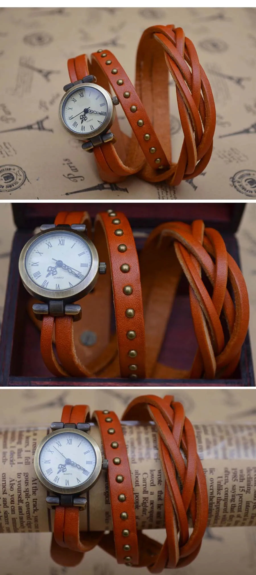 Vintage Roman Numeral Leather Watch, Reloj Cuero Números Romanos Vintage