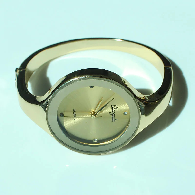 Women Gold Cuff Bracelet Watch, Reloj Pulsera Brazalete Oro Mujeres