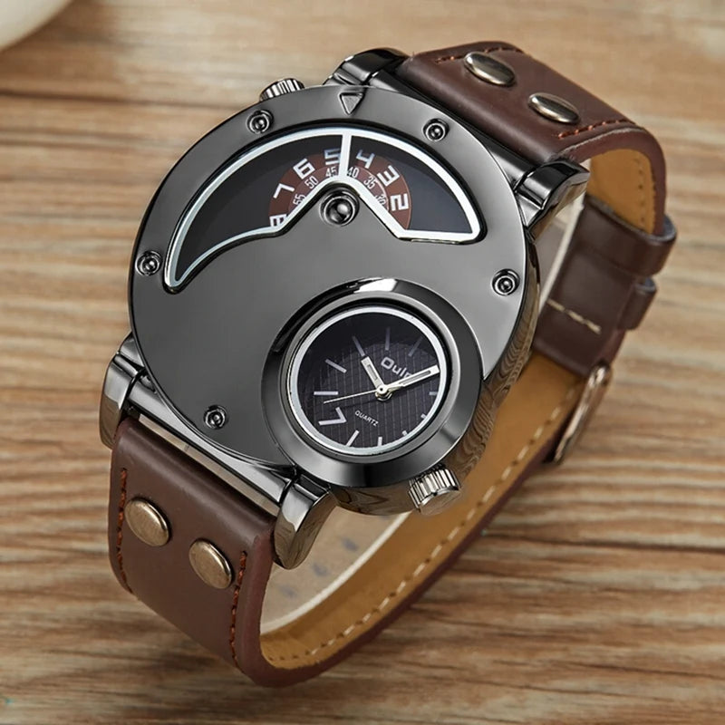 OULM Dual Time Luxury Watch, Reloj Lujo Doble Hora OULM