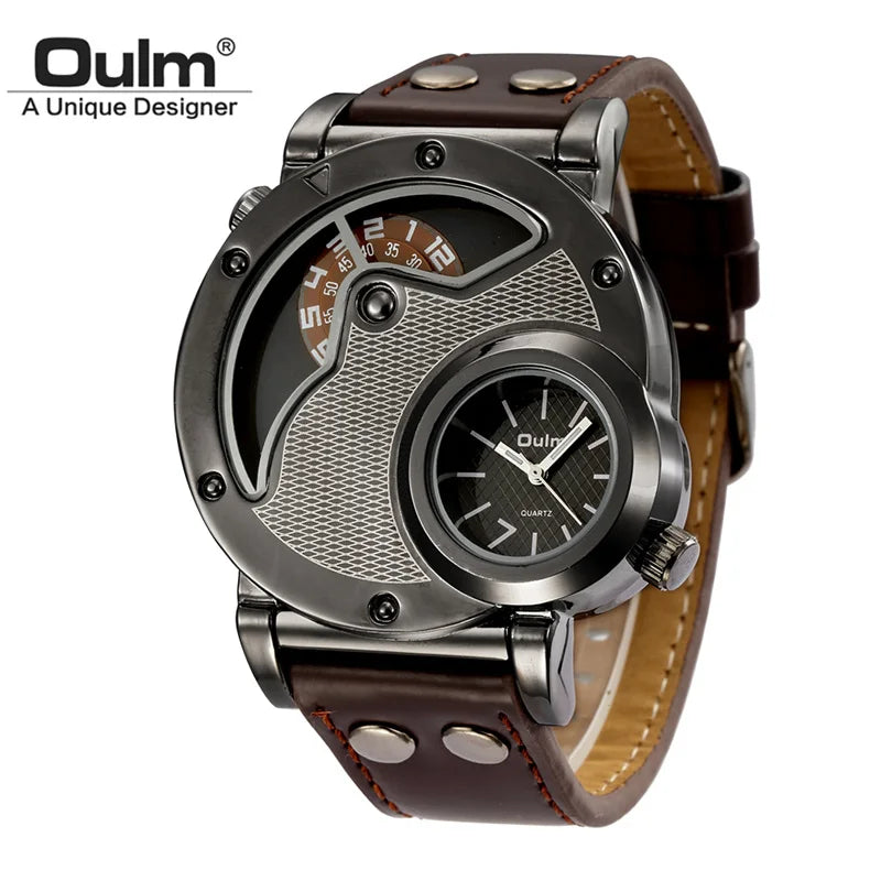 OULM Dual Time Luxury Watch, Reloj Lujo Doble Hora OULM