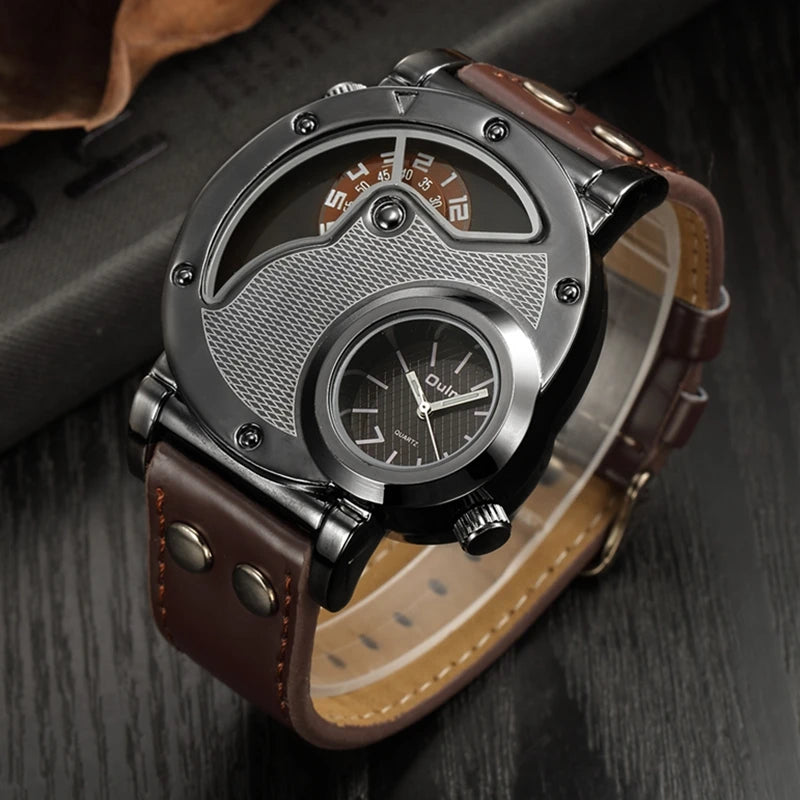 OULM Dual Time Luxury Watch, Reloj Lujo Doble Hora OULM
