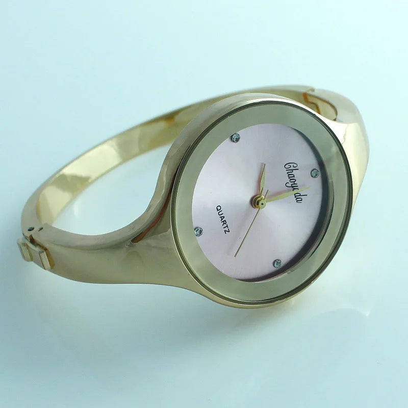 Women Gold Cuff Bracelet Watch, Reloj Pulsera Brazalete Oro Mujeres