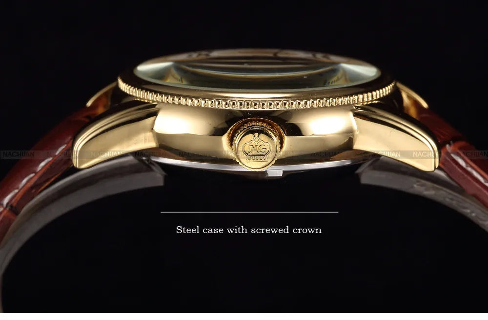 Luxury Golden Skeleton Mechanical Watch, Reloj Mecánico Esqueleto Dorado Lujo