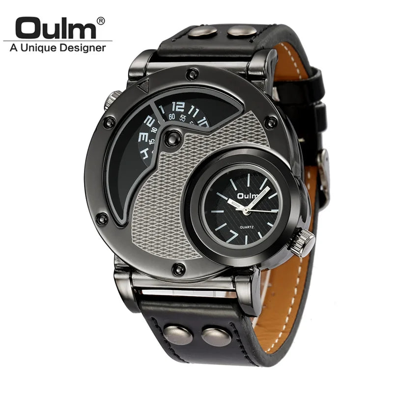 OULM Dual Time Luxury Watch, Reloj Lujo Doble Hora OULM