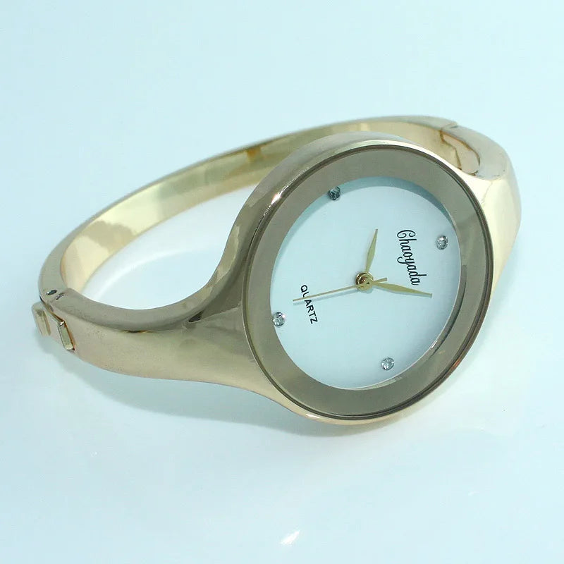 Women Gold Cuff Bracelet Watch, Reloj Pulsera Brazalete Oro Mujeres