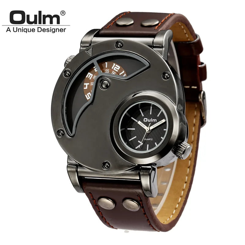 OULM Dual Time Luxury Watch, Reloj Lujo Doble Hora OULM