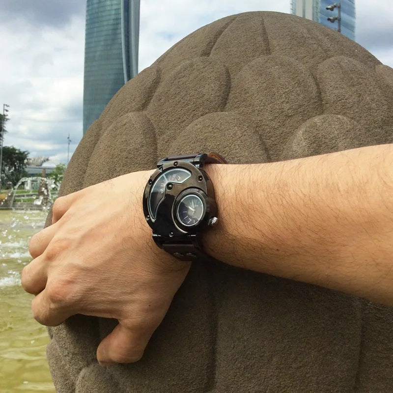 OULM Dual Time Luxury Watch, Reloj Lujo Doble Hora OULM