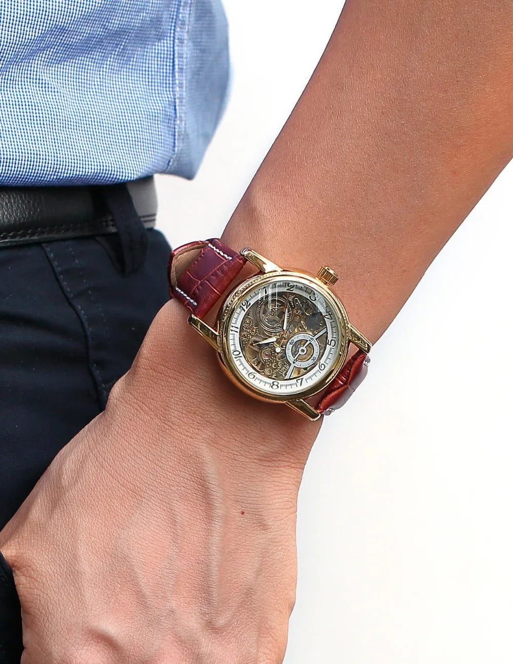 Luxury Golden Skeleton Mechanical Watch, Reloj Mecánico Esqueleto Dorado Lujo
