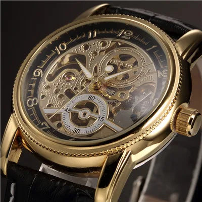 Luxury Golden Skeleton Mechanical Watch, Reloj Mecánico Esqueleto Dorado Lujo