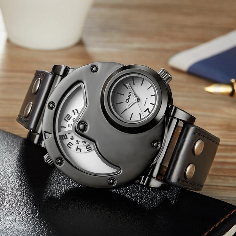 OULM Dual Time Luxury Watch, Reloj Lujo Doble Hora OULM