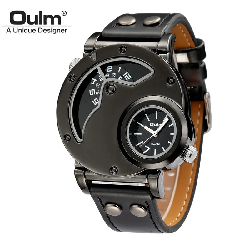 OULM Dual Time Luxury Watch, Reloj Lujo Doble Hora OULM
