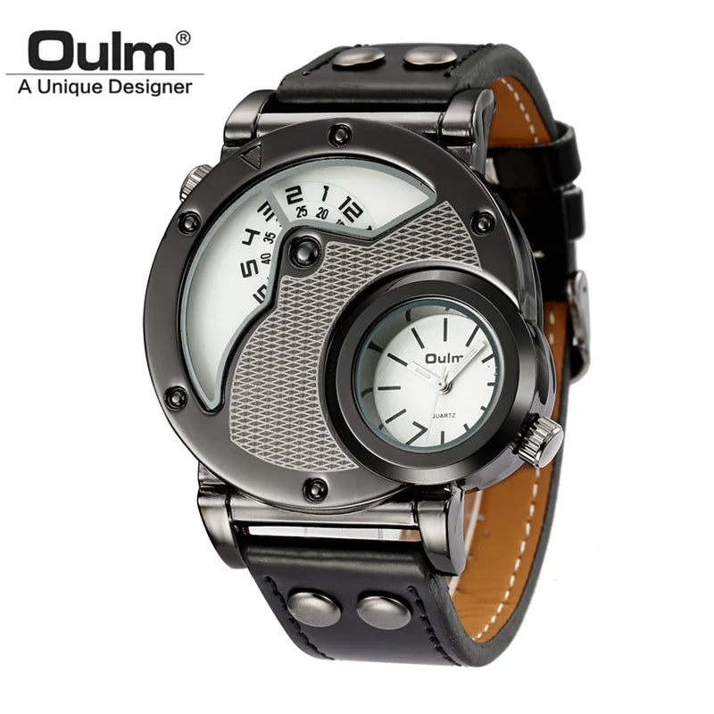 OULM Dual Time Luxury Watch, Reloj Lujo Doble Hora OULM