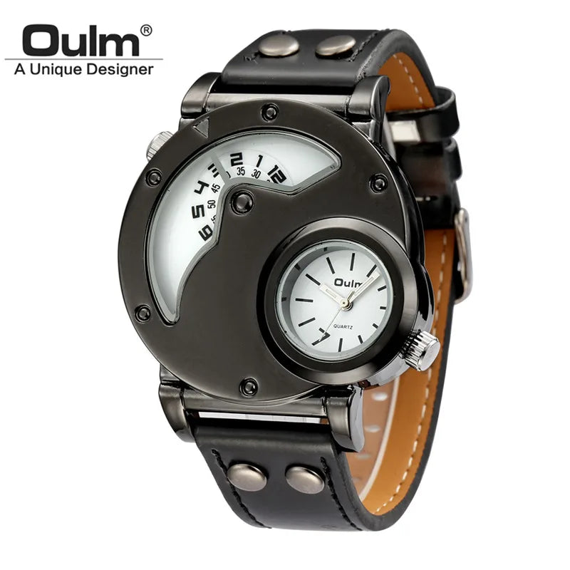 OULM Dual Time Luxury Watch, Reloj Lujo Doble Hora OULM