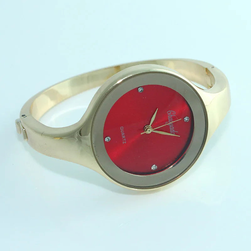 Women Gold Cuff Bracelet Watch, Reloj Pulsera Brazalete Oro Mujeres