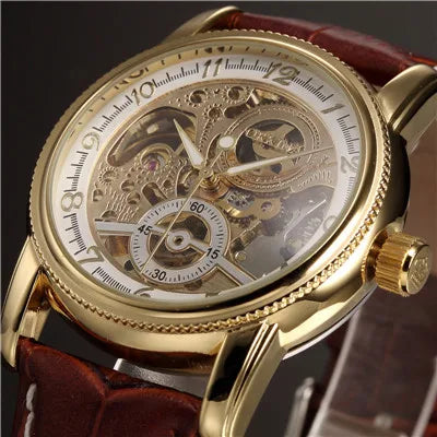 Luxury Golden Skeleton Mechanical Watch, Reloj Mecánico Esqueleto Dorado Lujo