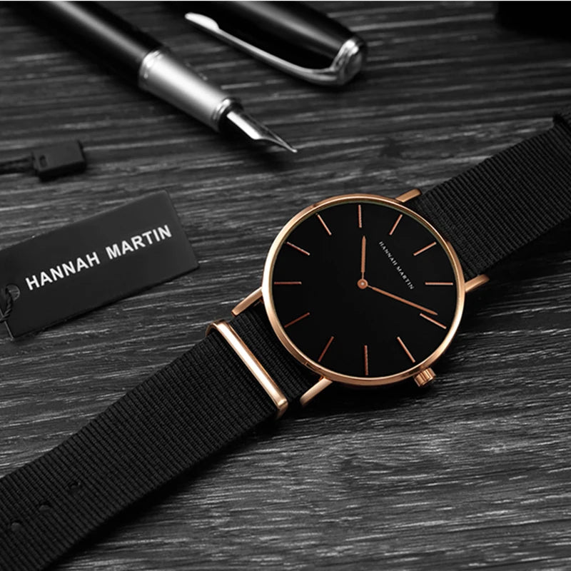 Black Slim Unisex Fashion Watch, Reloj Moda Unisex Negro Delgado