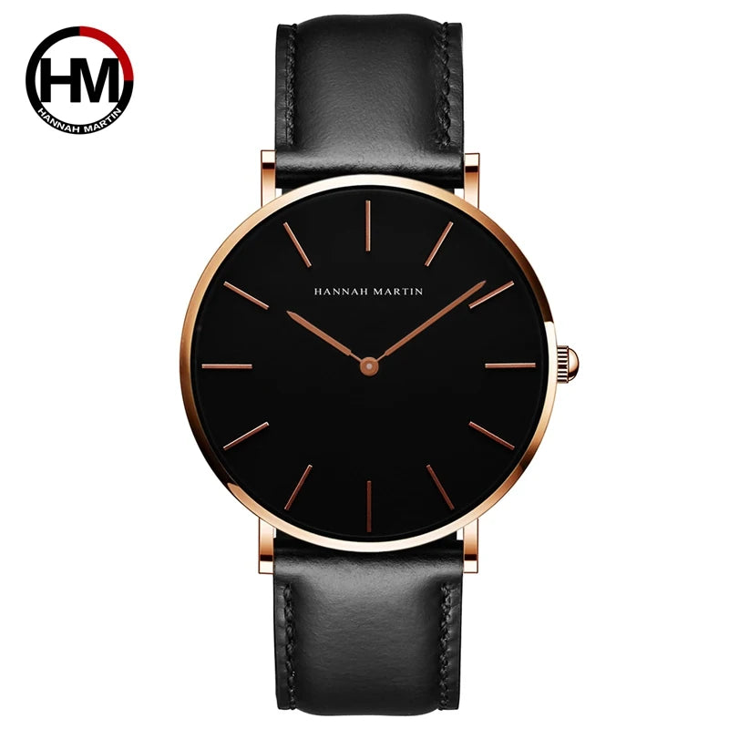 Black Slim Unisex Fashion Watch, Reloj Moda Unisex Negro Delgado