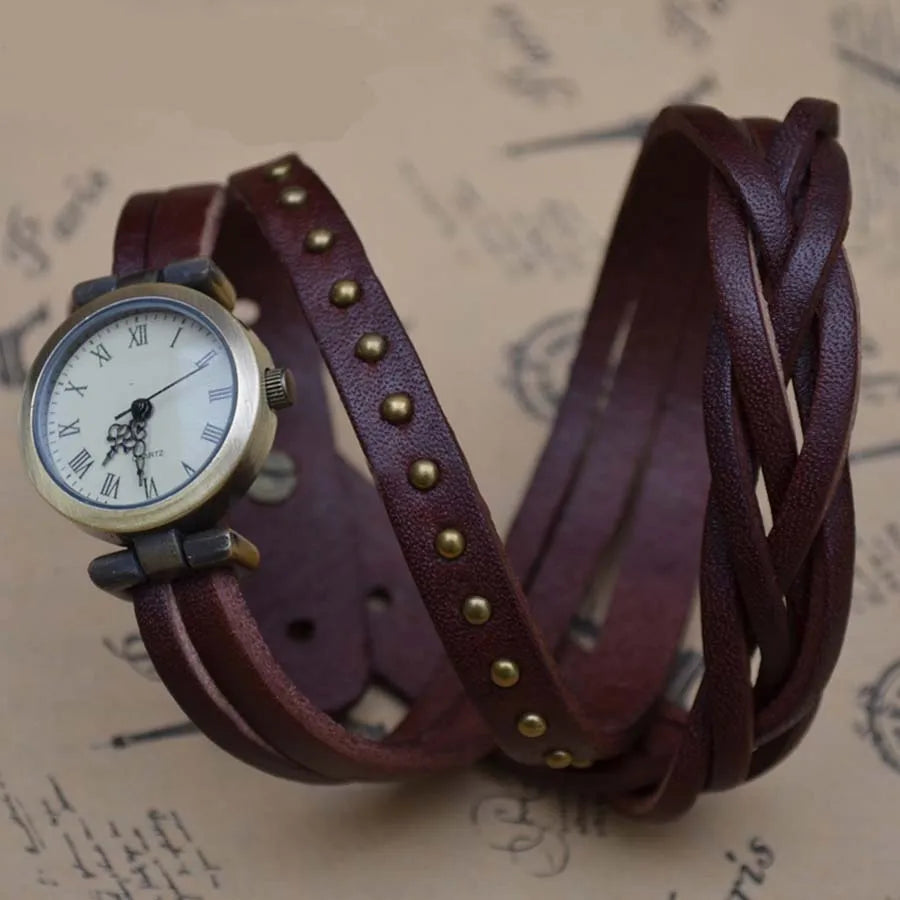 Vintage Roman Numeral Leather Watch, Reloj Cuero Números Romanos Vintage