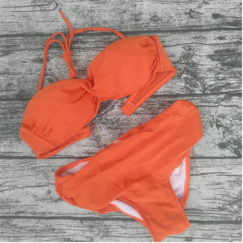 Vintage High-Waist Push-Up Bikini Set