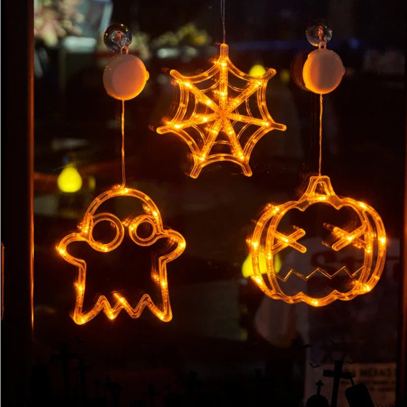 Halloween Orange Pumpkin Ghost Window Light