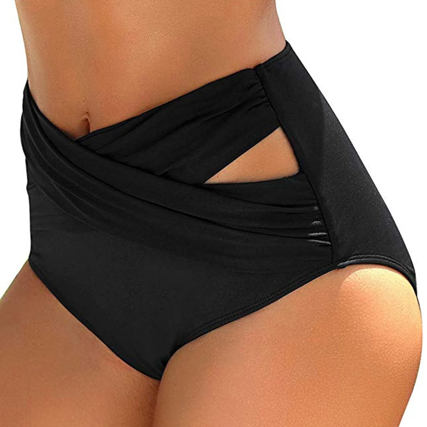 High-Waist Pleated Bikini Bottoms Sexy