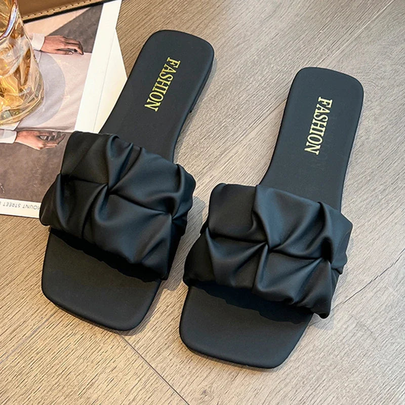 Pleated Korean Slippers – Summer Style