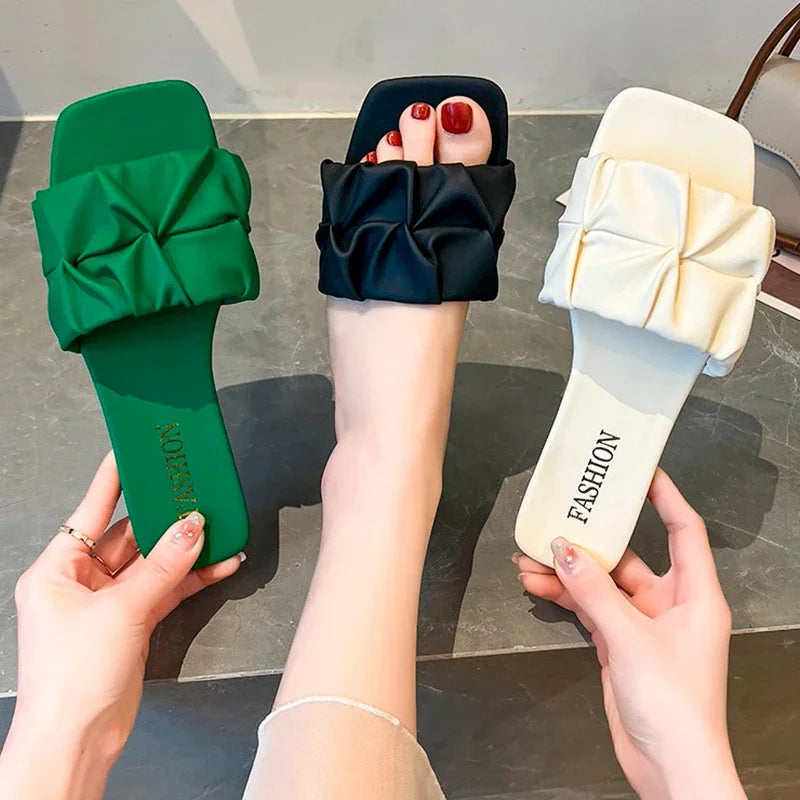 Pleated Korean Slippers – Summer Style
