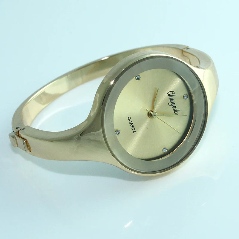 Women Gold Cuff Bracelet Watch, Reloj Pulsera Brazalete Oro Mujeres