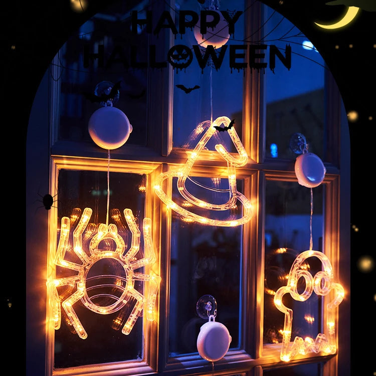 Halloween Orange Pumpkin Ghost Window Light