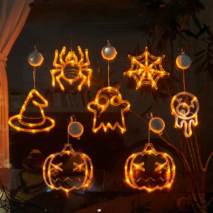 Halloween Orange Pumpkin Ghost Window Light
