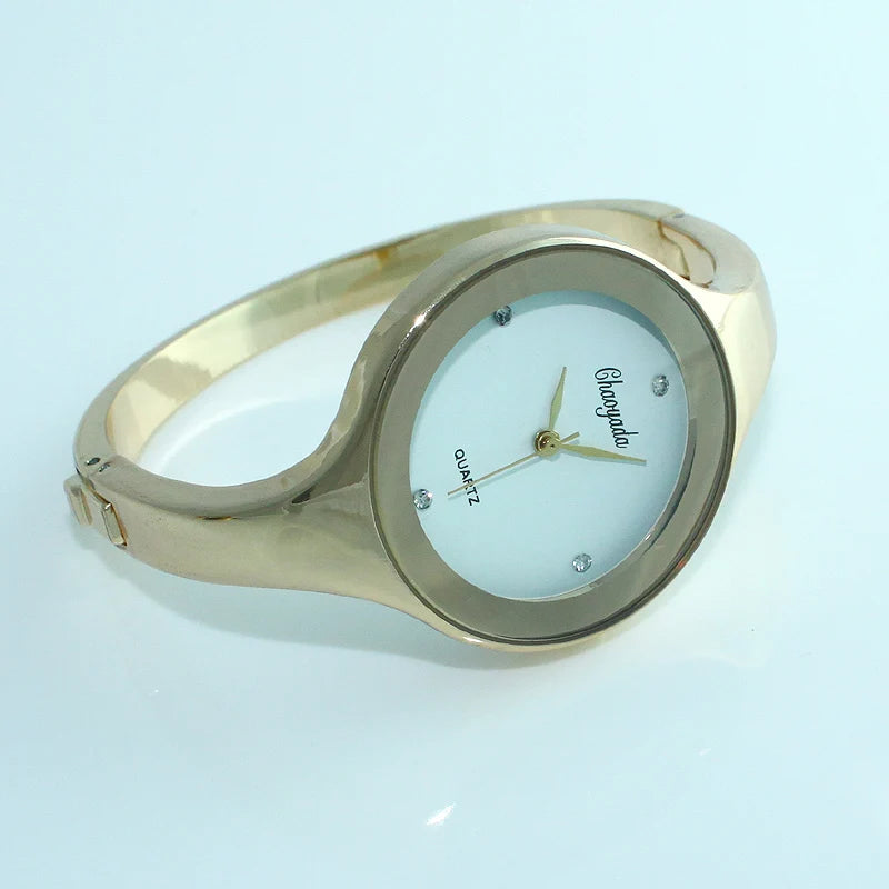 Women Gold Cuff Bracelet Watch, Reloj Pulsera Brazalete Oro Mujeres