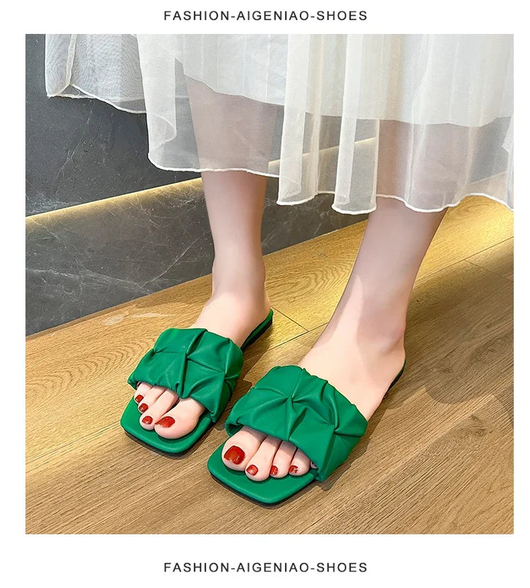 Pleated Korean Slippers – Summer Style