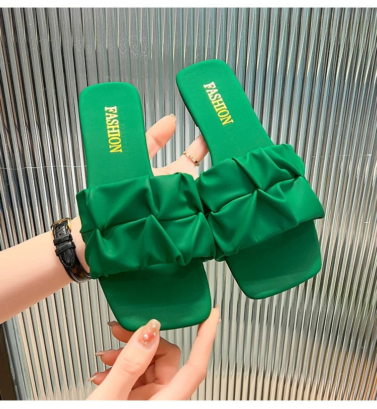 Pleated Korean Slippers – Summer Style