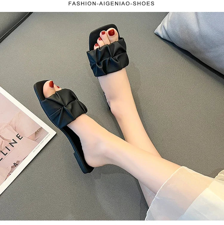 Pleated Korean Slippers – Summer Style