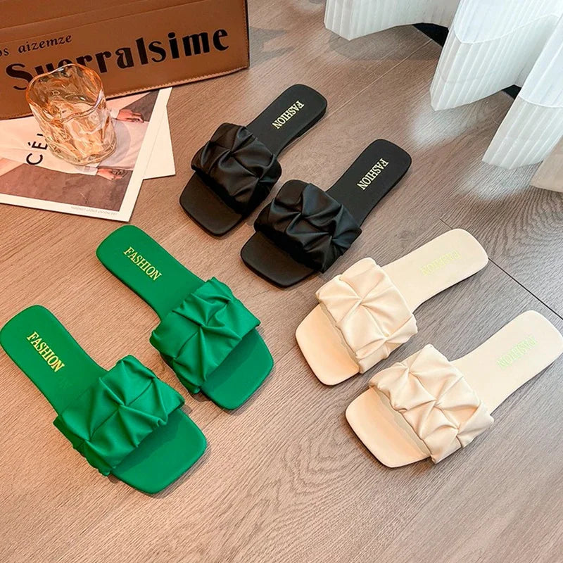 Pleated Korean Slippers – Summer Style