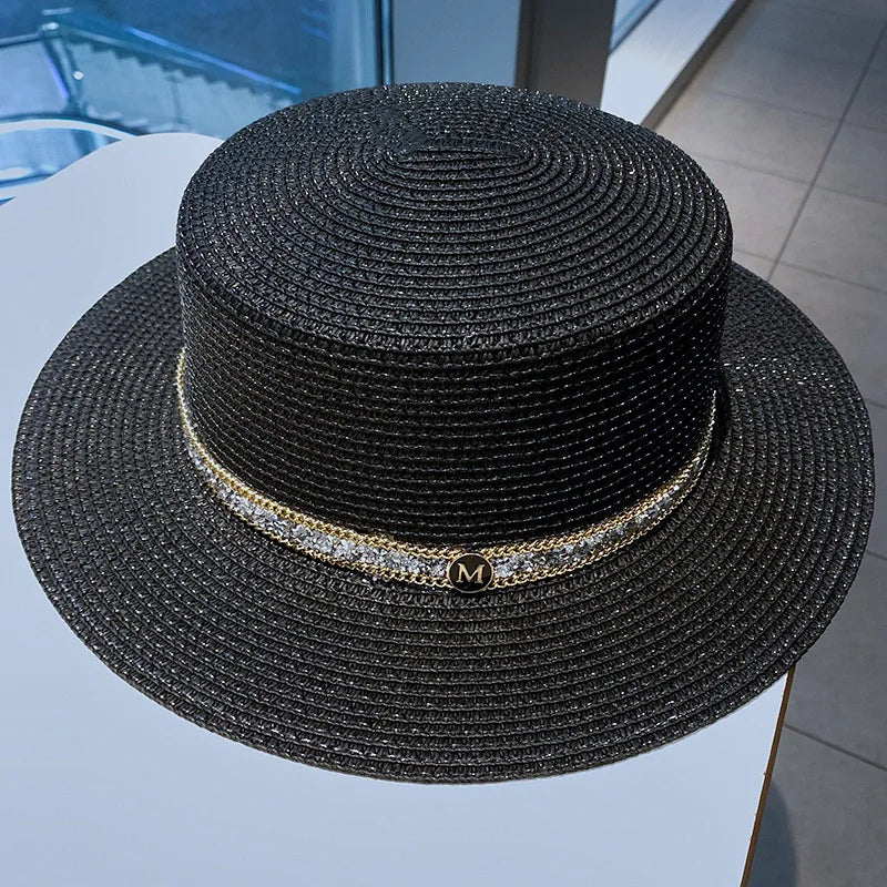 Elegant Black White Straw Hat Sombrero