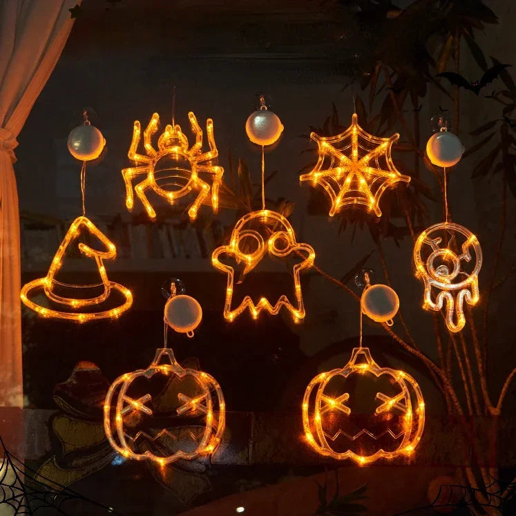 Halloween Orange Pumpkin Ghost Window Light