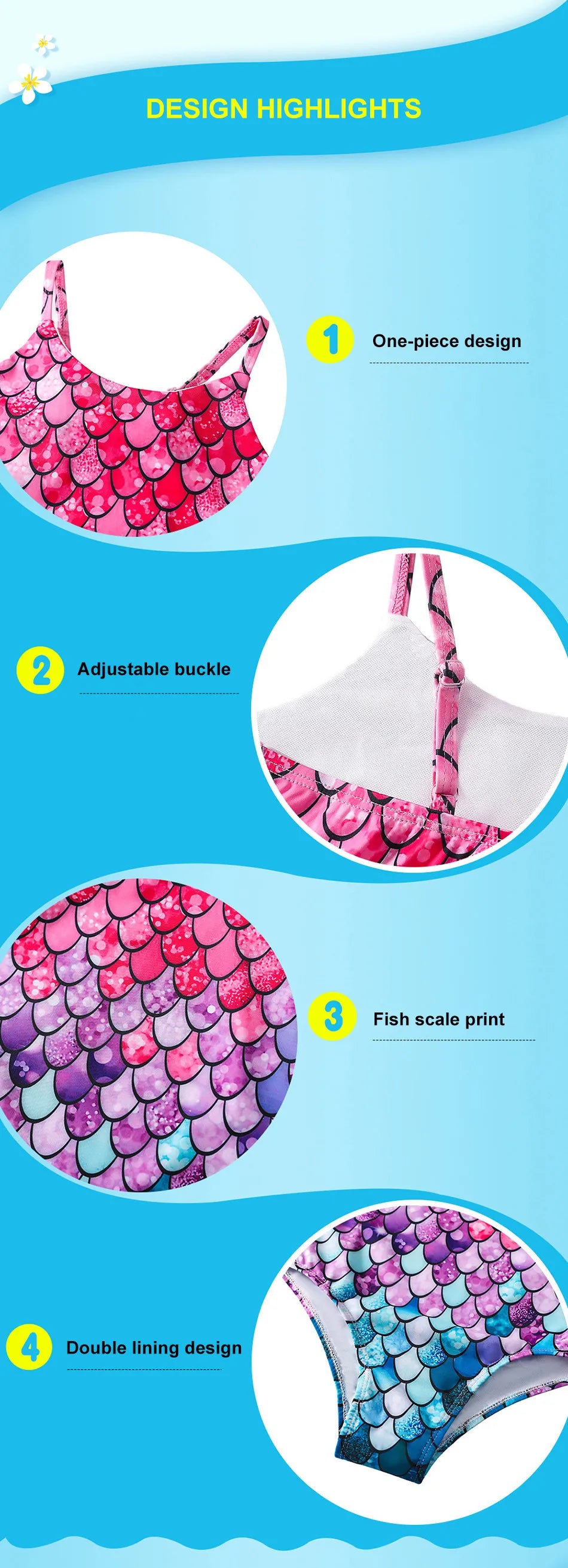 Adorable Girls Mermaid One-Piece Swimsuit