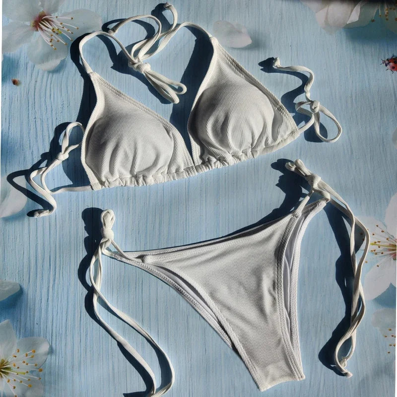 Brazilian Lace-Up Bikini Set Solid
