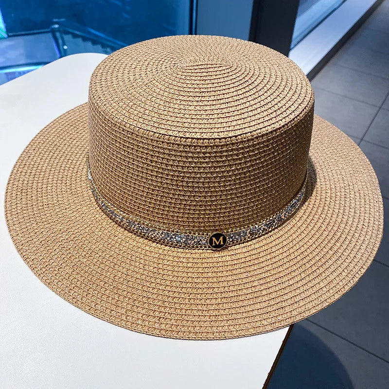 Elegant Black White Straw Hat Sombrero
