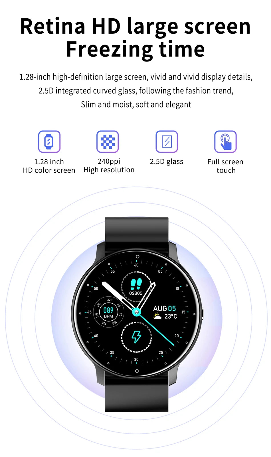 LIGE Full Touch Bluetooth Watch, Reloj Bluetooth Táctil Completo LIGE