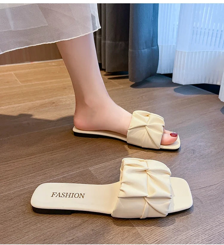 Pleated Korean Slippers – Summer Style